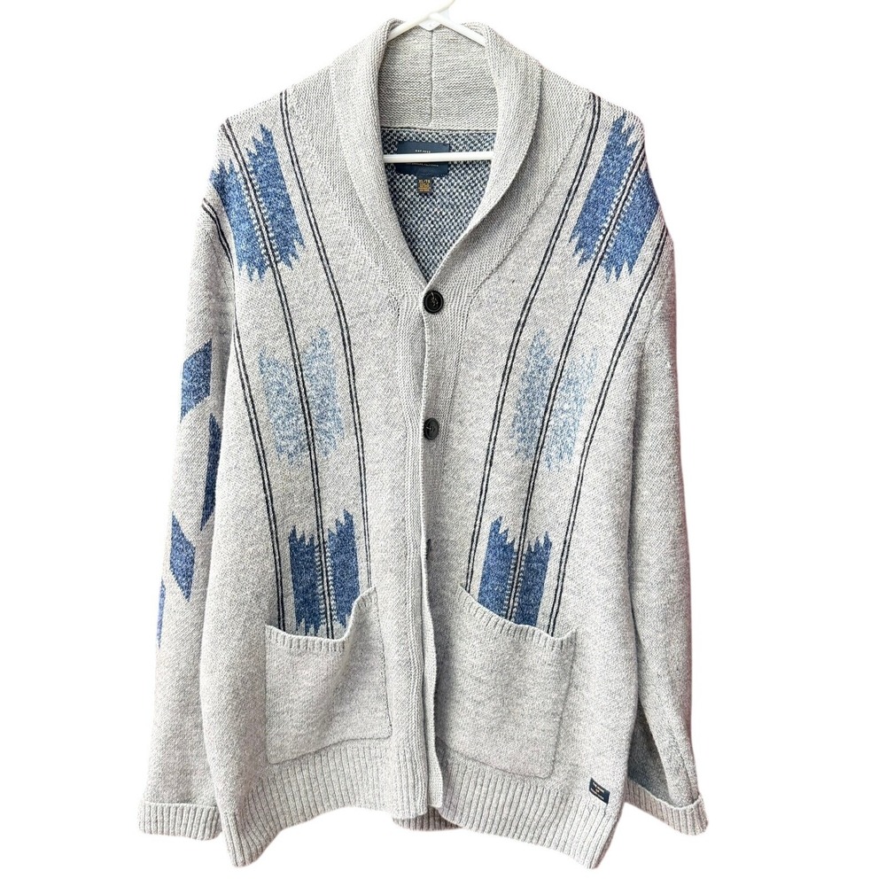 Lucky Brand Cardigan Sweater Mens XL Grey Southwestern Shawl Collar 7MD5359